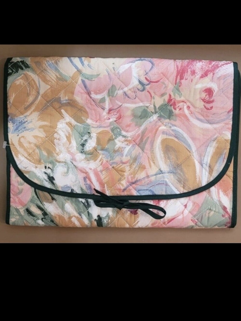 Vintage Quilted Travel Jewelry Foldover Pouch Abstract Retro Pastel Brushstroke